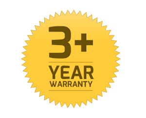 badge showing the three year warranty on all brushless motors and industrial servomotors